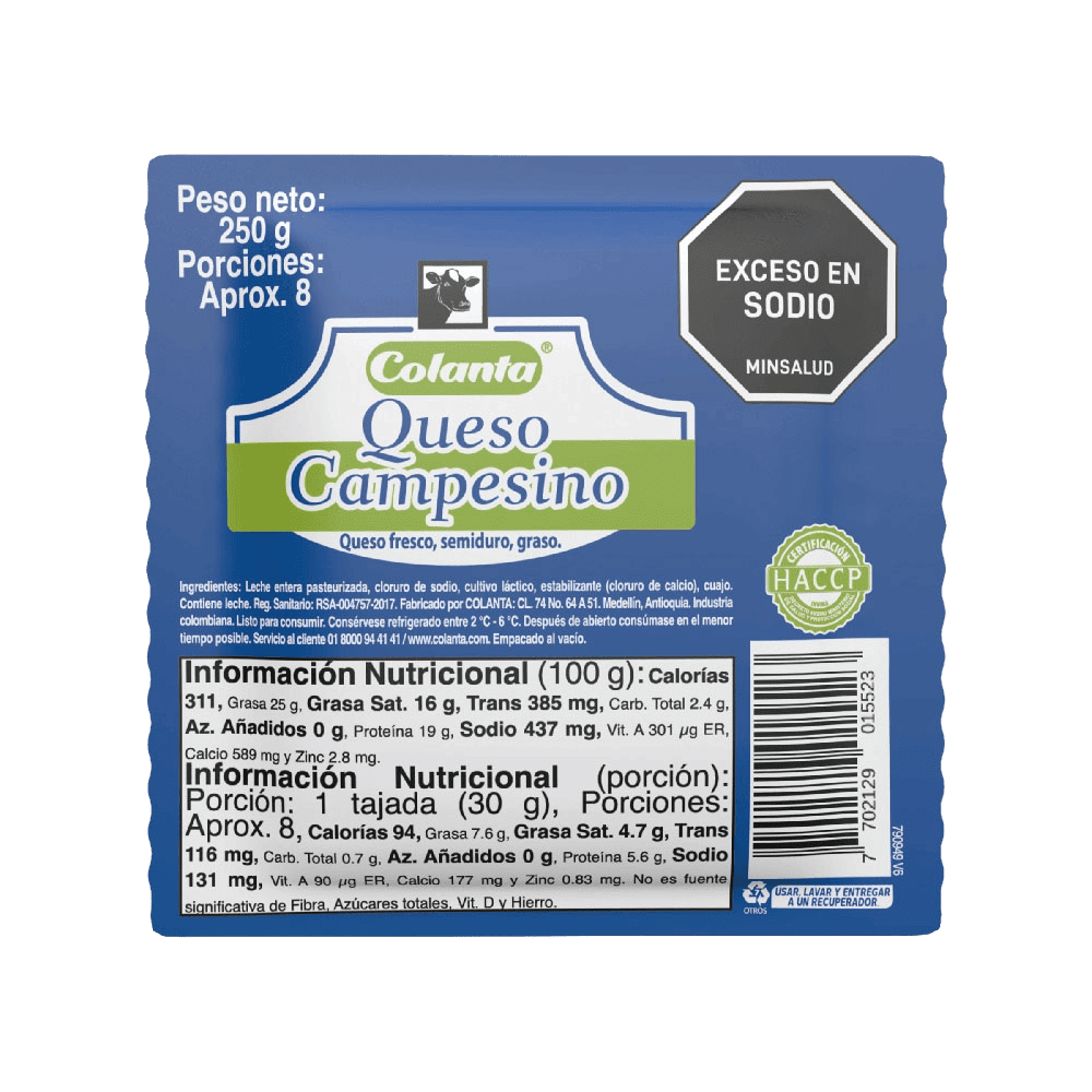 Queso Campesino Colanta x 250 g