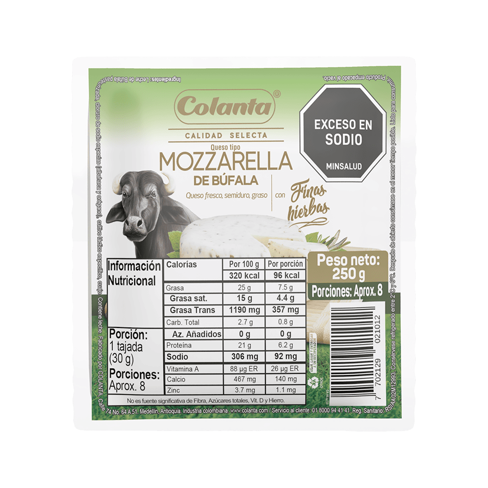 Mozzarella de Búfala con Finas Hierbas Colanta x 250 g