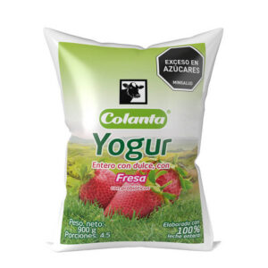 Yogur Entero Fresa Colanta Bolsa x 900